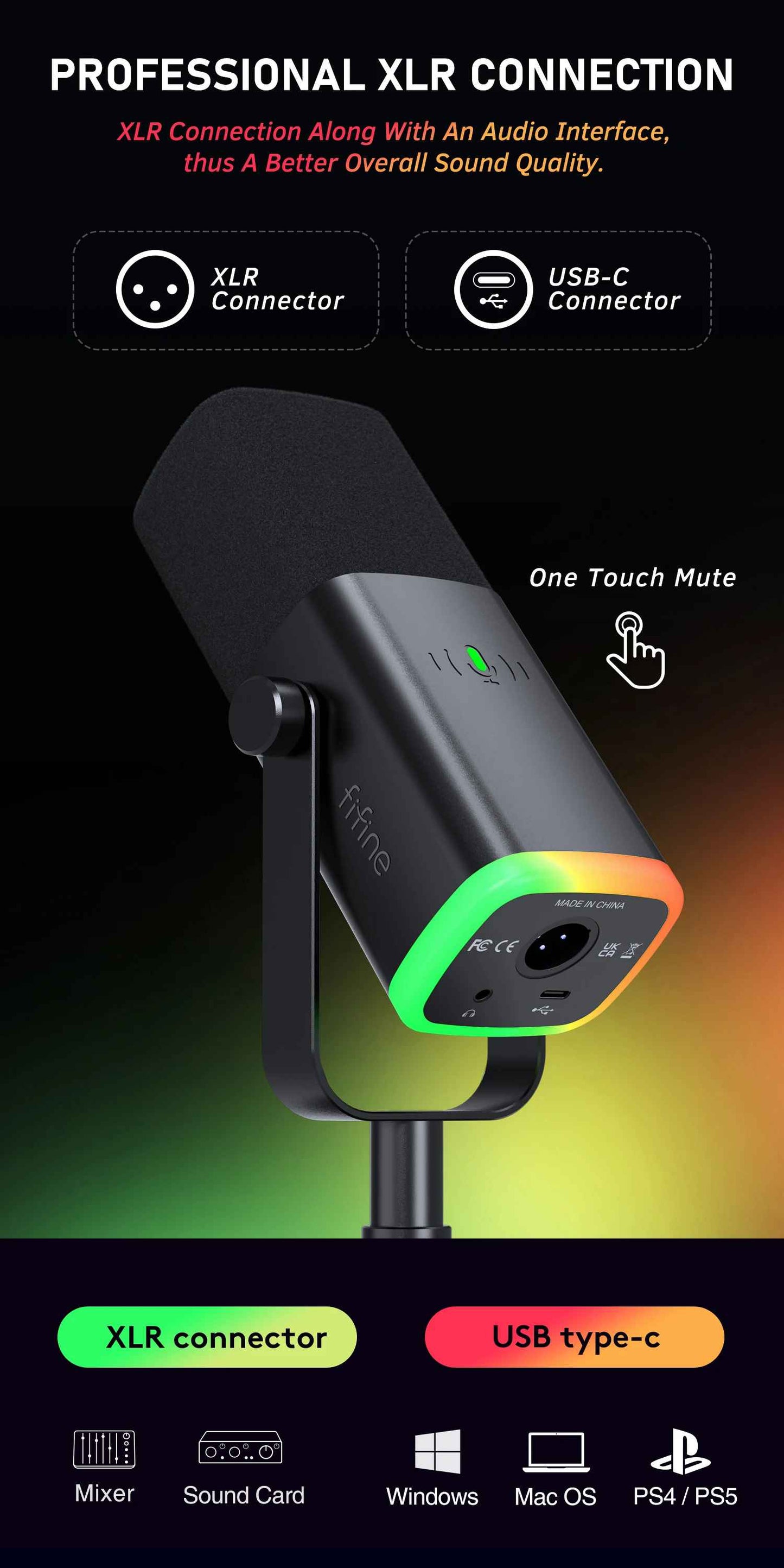 FIFINE™ AM8 Hybrid USB/XLR Dynamic Microphone
