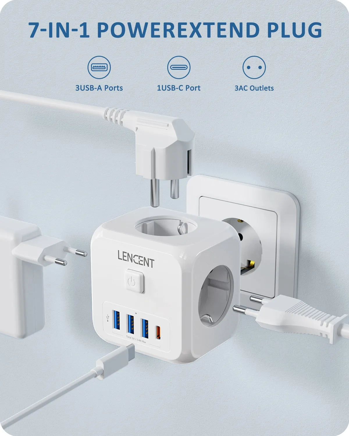 LENCENT™ 7-in-1 Wall Socket Extender